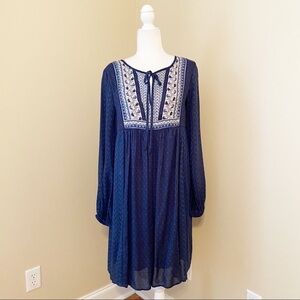 Sundance Estelle Embroidered Blue Peasant Dress - S